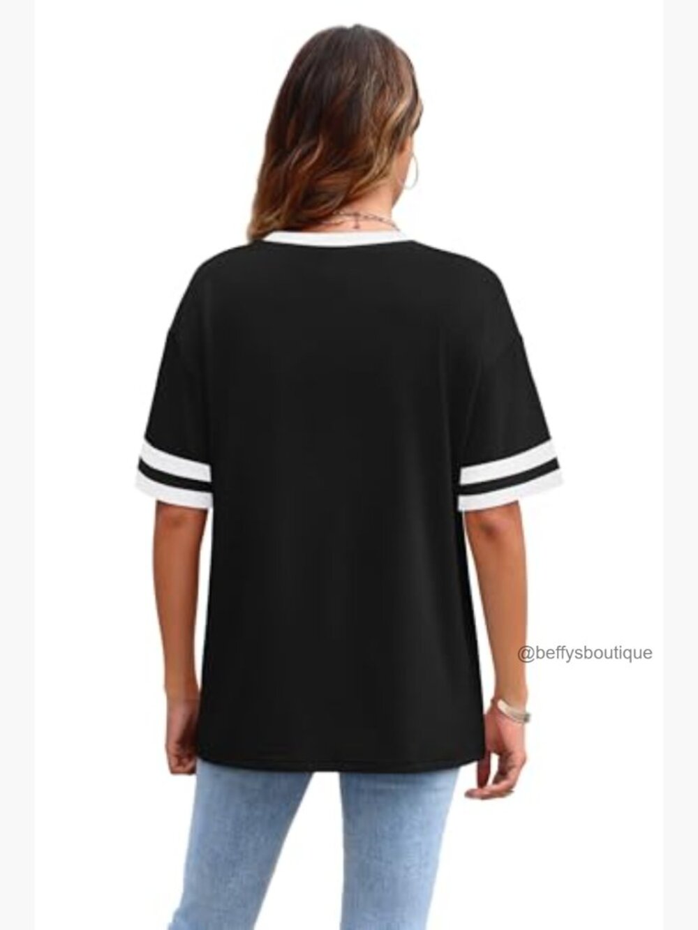 Loose Fit Short Sleeve Crew Neck Color Block T-Shirt - Picture 4 of 7